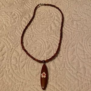 Wood beaded surfboard necklace